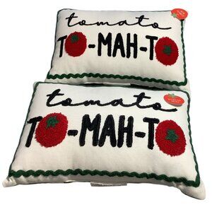 2 Tomato Decorative Pillow To-Mah-To Accent Lumbar 13" x 9" Embroidered Pillows